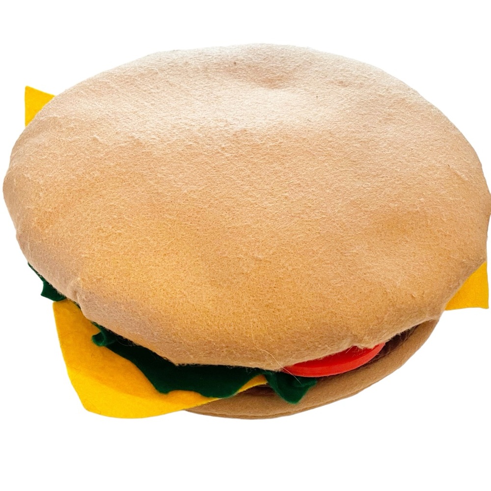 Pony Express Plush Burger Round Funny Hat Bun‎ Lettuce Tomato Gag Restaurant